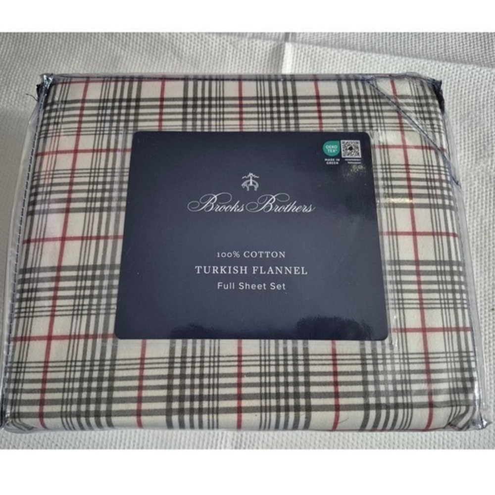 Brooks Brothers 100% Cotton Turkish Flannel Full Sheet Set Plaid